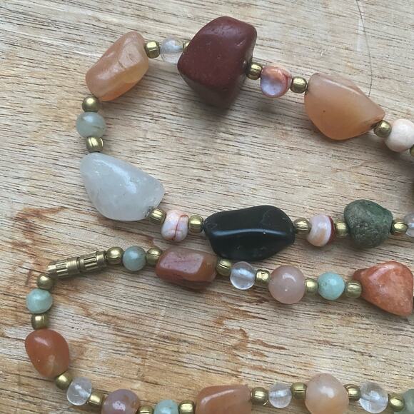 Earth’s Palette Crystal Gemstone Long Necklace Aventurine Agate Jasper Quartz - Picture 5 of 7